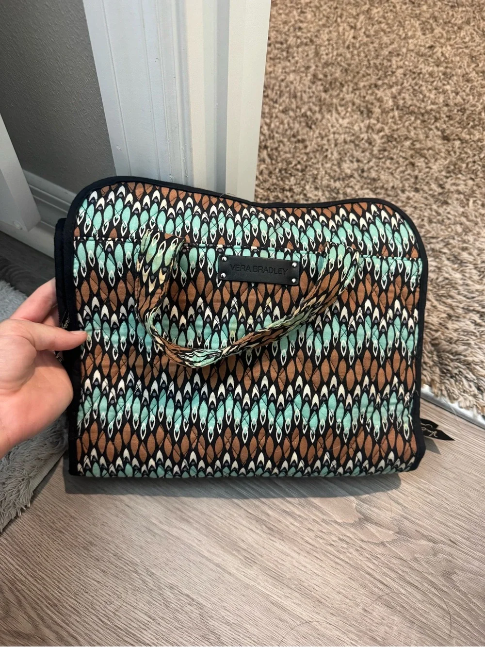 Vera Bradley Hanging Travel Toiletry Organizer - Mint & Brown
